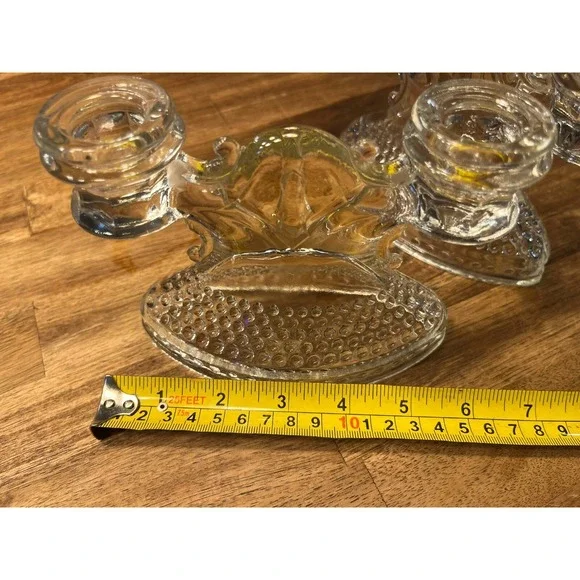MCM GLASS Candle Holders Hobnail Glass Double Taper MCM LE Smith Vintage X2 - Picture 6 of 7